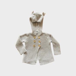 Boden Unisex Grey Baby Toddler Buttoned Sleeve Knit Hooded Sweater Cardigan 12m